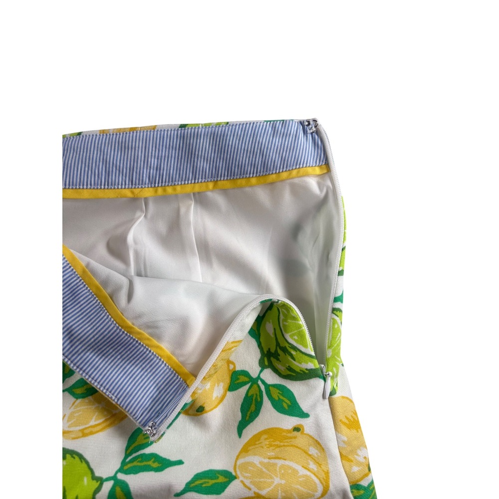Talbots Citrus Lemon Lime Print Mini Skirt White Green Yellow Size 12 Cotton Mix - Picture 2 of 8